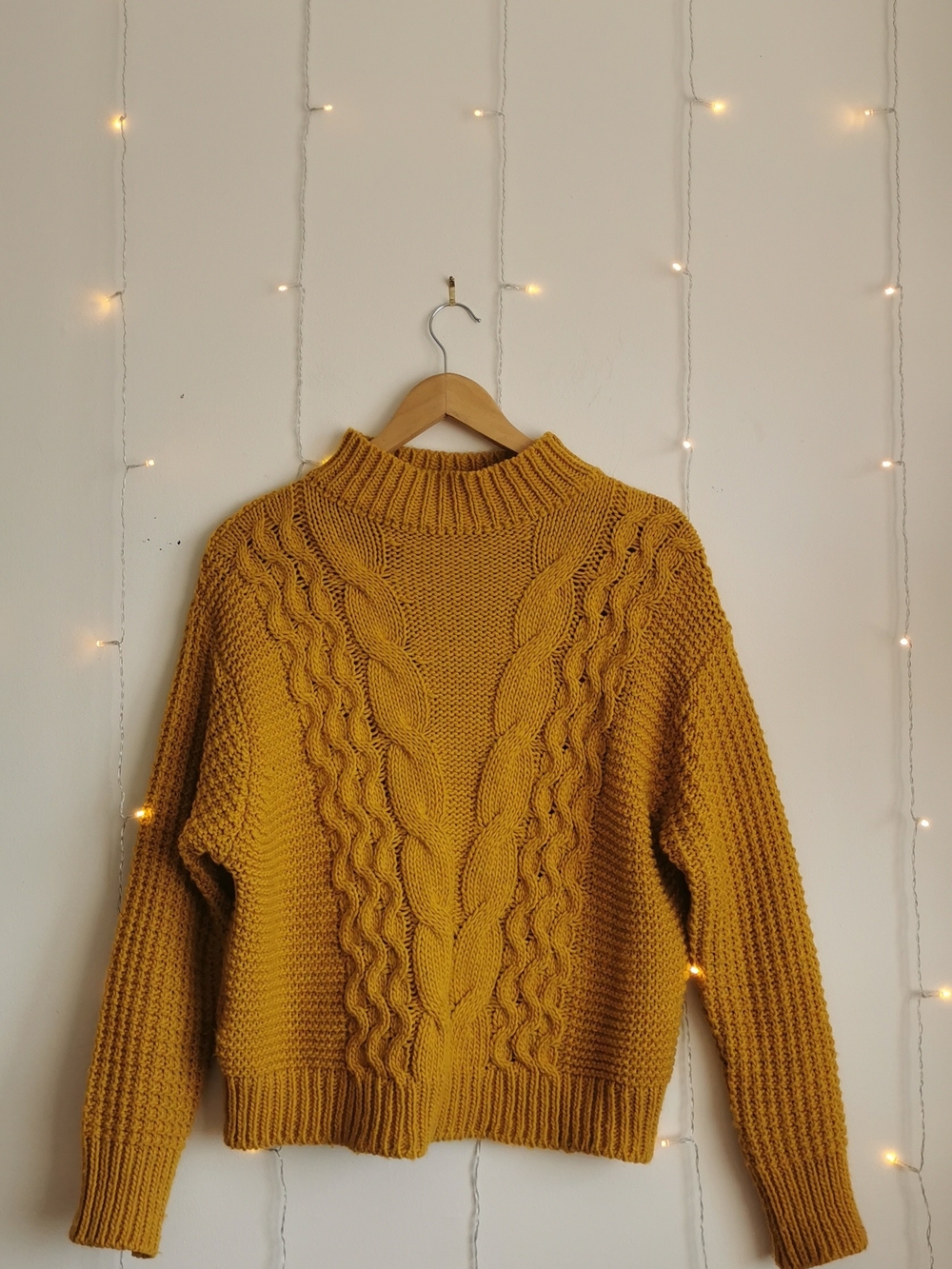 Twik Simons Mustard Cable Knit Mock Neck Sweater S/M